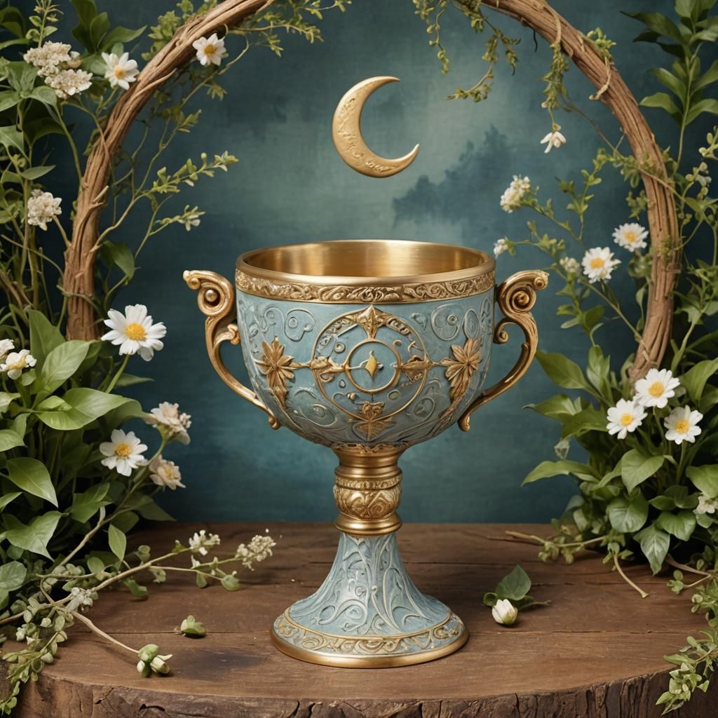 Moon Chalice Ceramic Art with Pastoral Design
