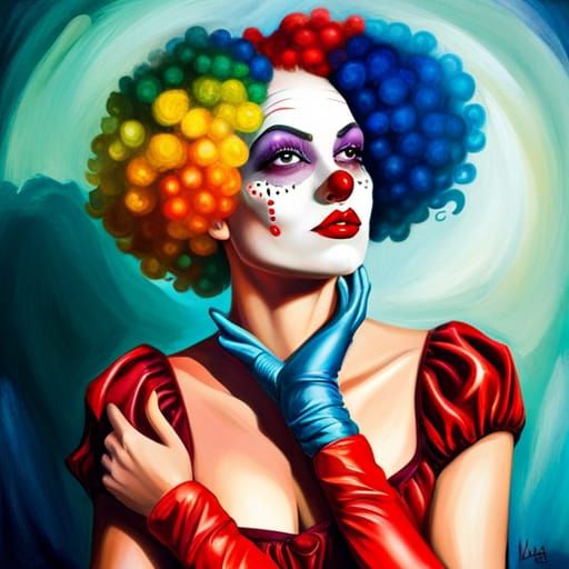 Gorgeous Clown Woman in Impasto Oil Painting