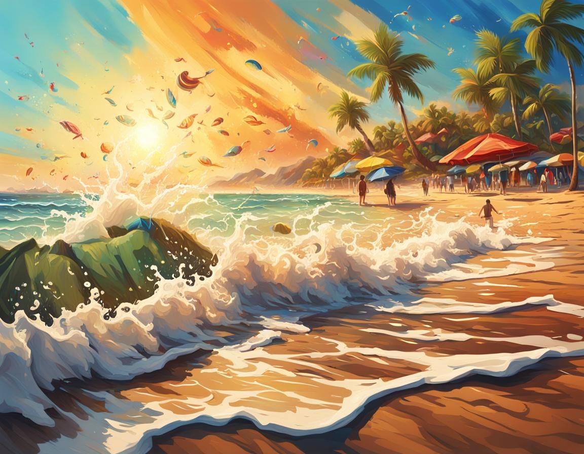 Hyperrealistic Summer Beach Scene Splash Art