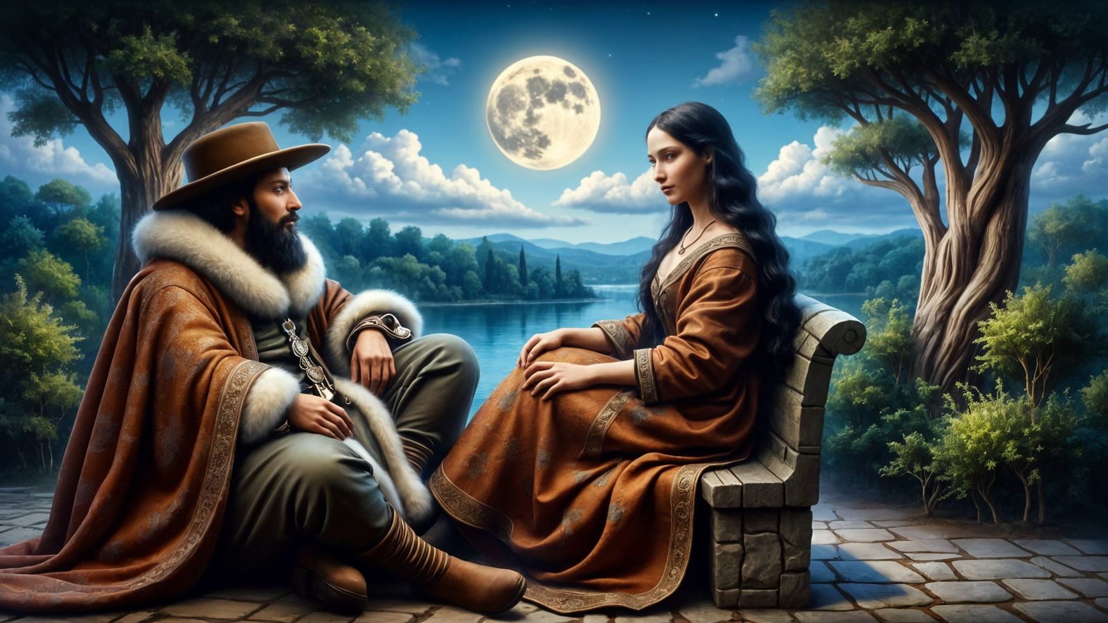 Leonardo da Vinci and the Mona Lisa Contemplate the Nighttim...