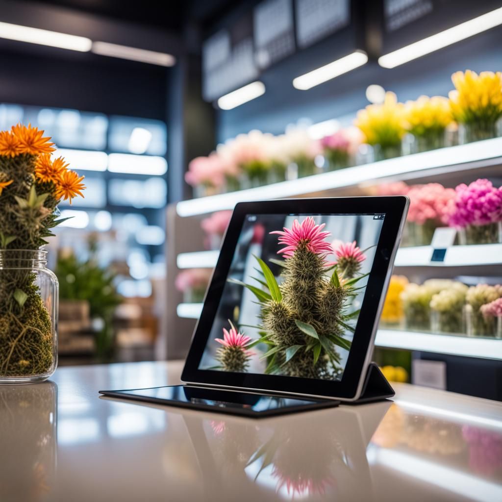 Futuristic Cannabis Store with Glass Flower Display