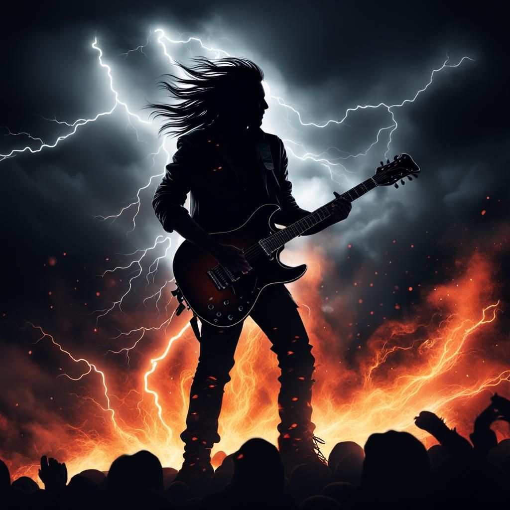 Epic Rock Concert with Lightning and Guitar Solo