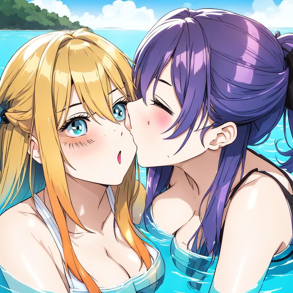Lesbian Couple Kissing Underwater: AI Generated Image