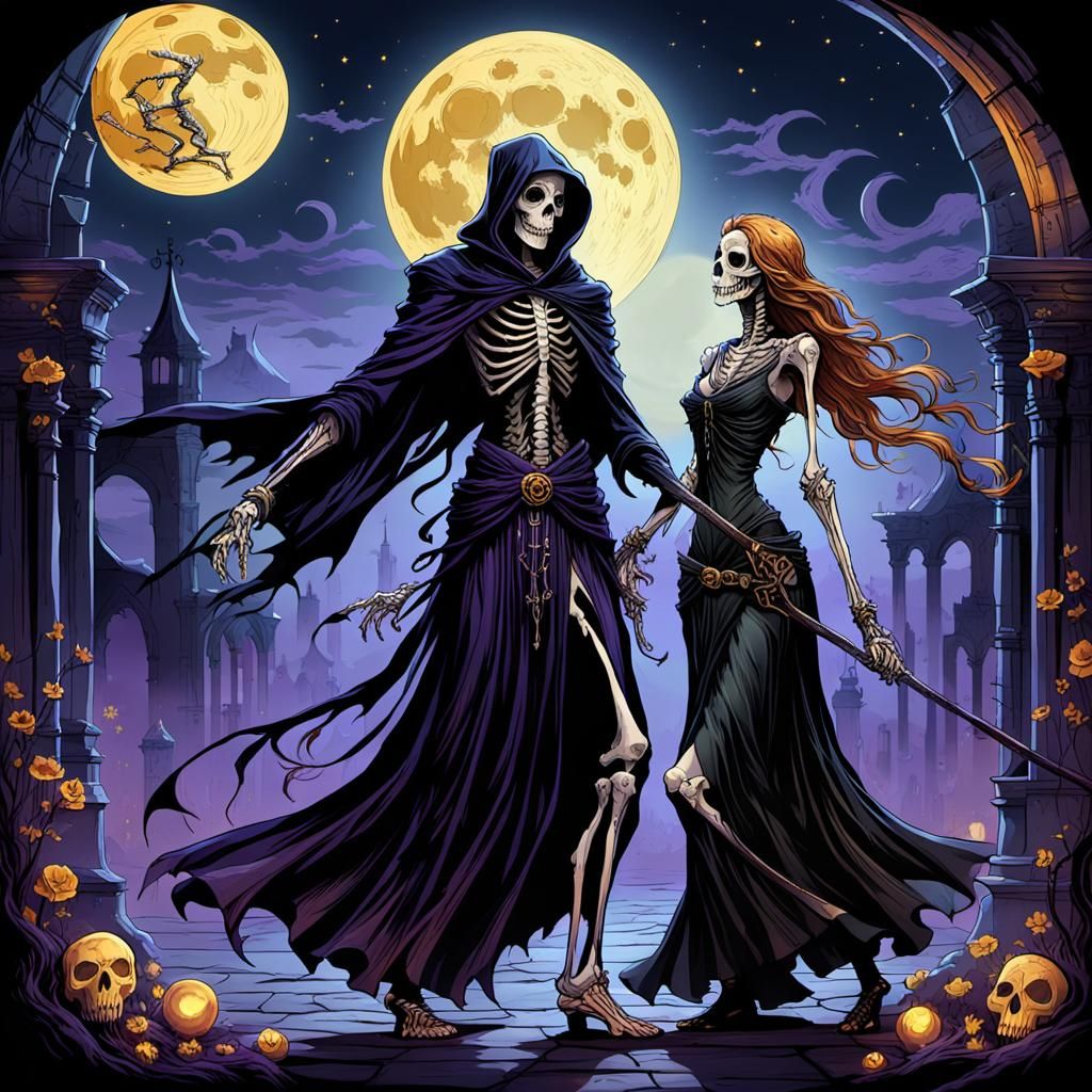 Skeletal Dance with Death: Dark Fantasy Art Nouveau