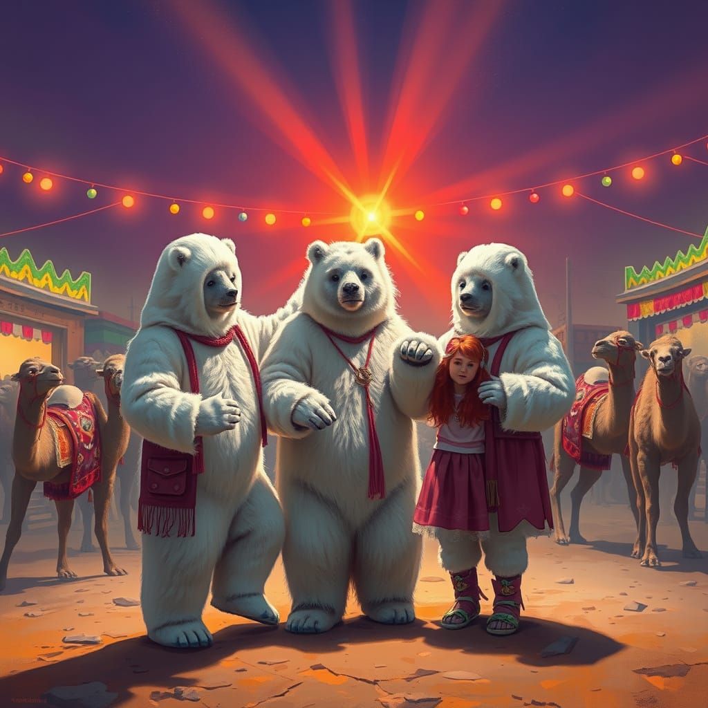 Eskimo Families as Bears Dance in Desert Town