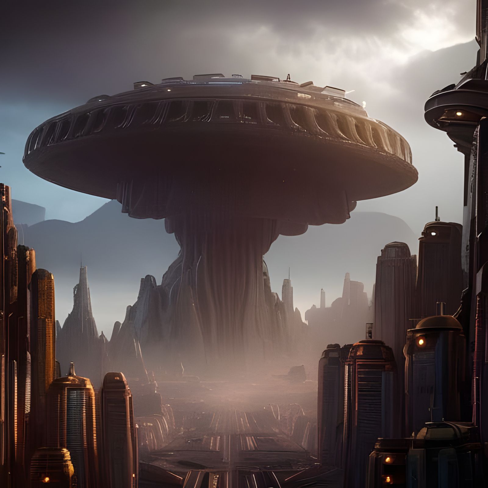Epic Alien City in a Digital Matte Painting