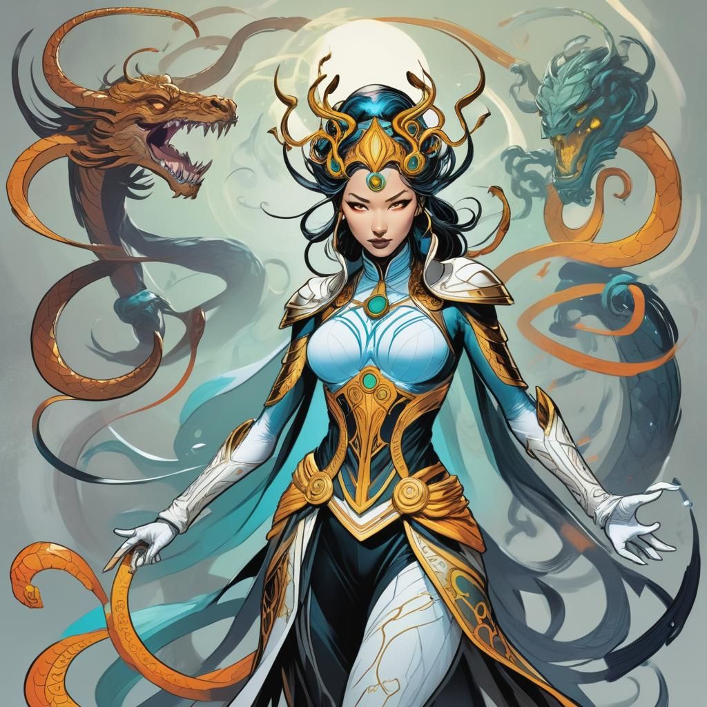 Calligraphic Multiverse Scene with Approaching Archon