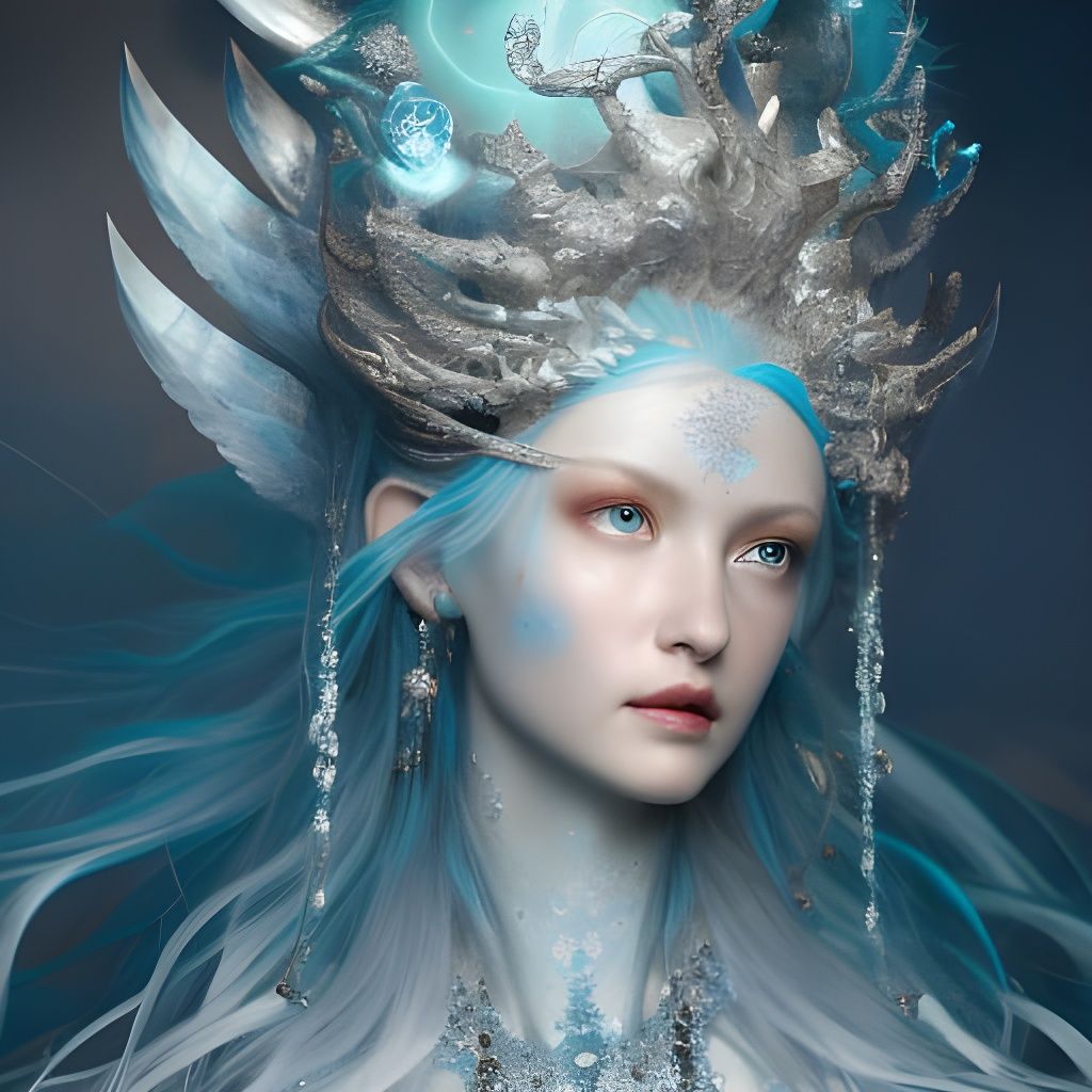 Silver Winter Goddess Digital Art in 8K