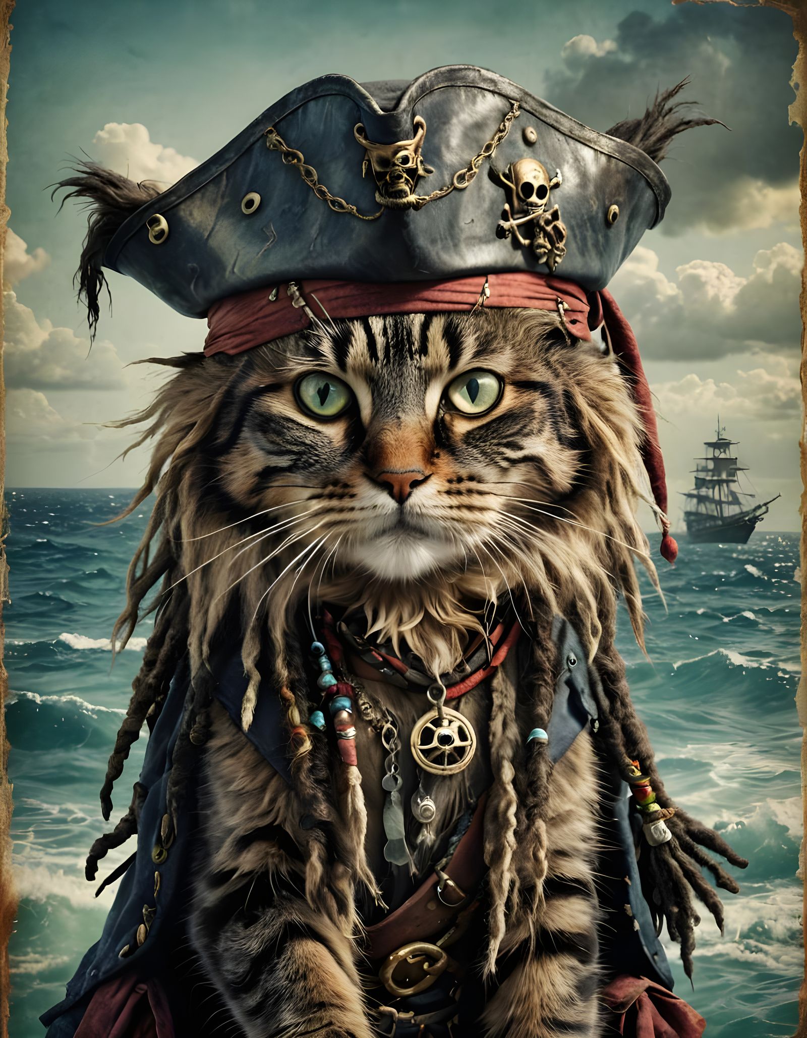 Swashbuckling Feline Pirate in Vibrant Caribbean Setting