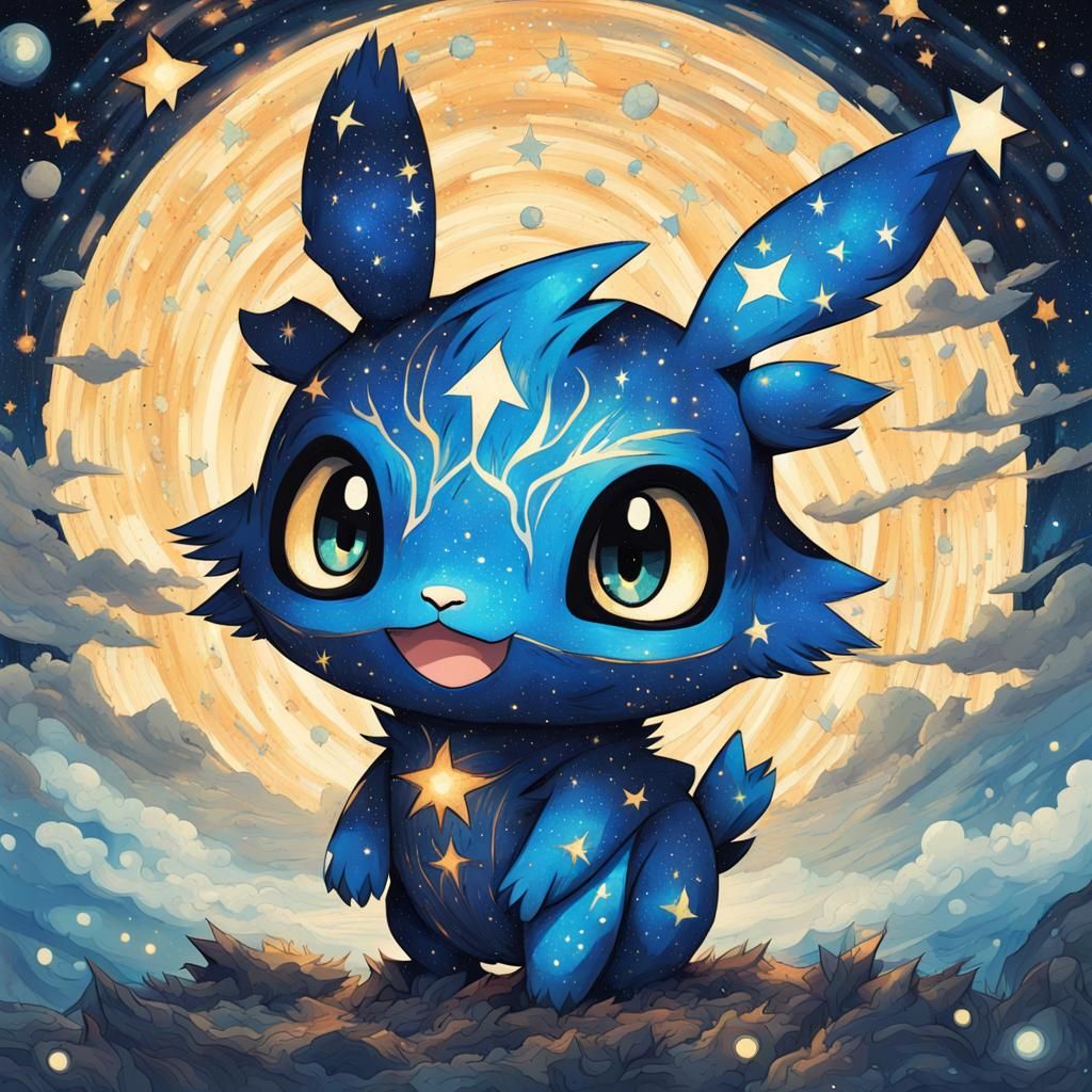 Chibi Pokemon in Starry Night Sky