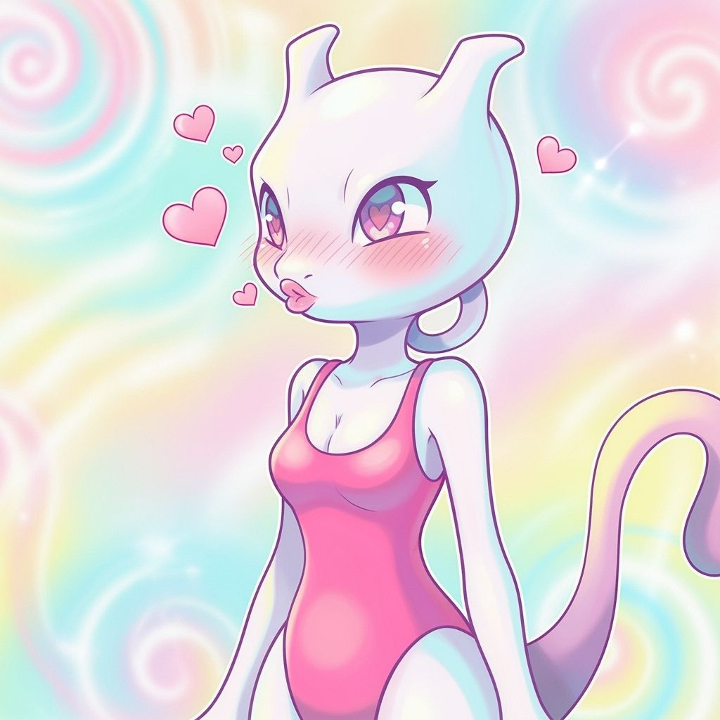 Mewtwo in Whimsical Style with Pastel Colors