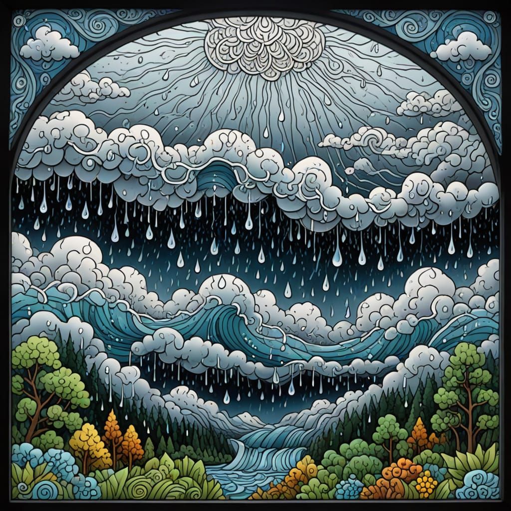 Stormy Abstract Art in Fraktur Style with Lightning and Thun...