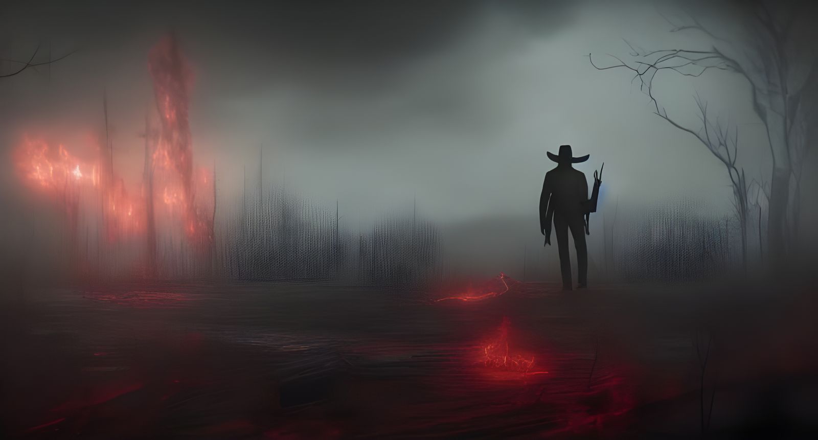 Post-Apocalyptic Gunslinger in Dark Fantasy Landscape