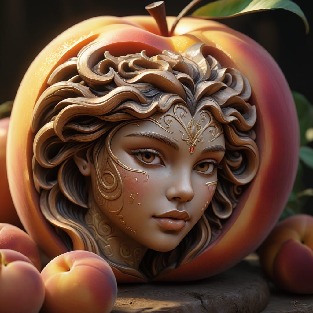 Hyper-Realistic Peach Portrait in Digital Art