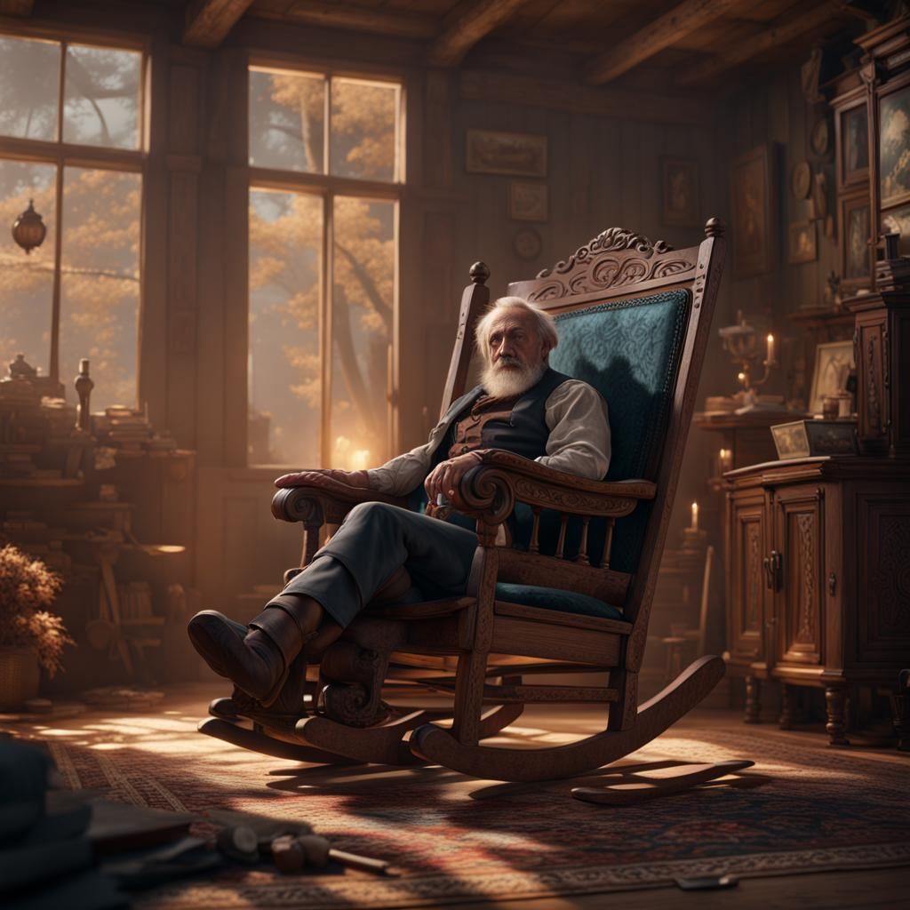 Old Man on Rocking Chair in Texas, Matte Painting