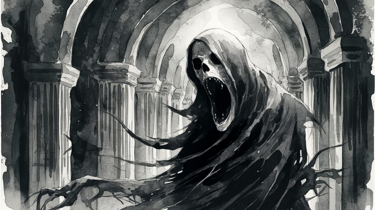 Ethereal Watercolor Specter in Dark, Moody Lighting