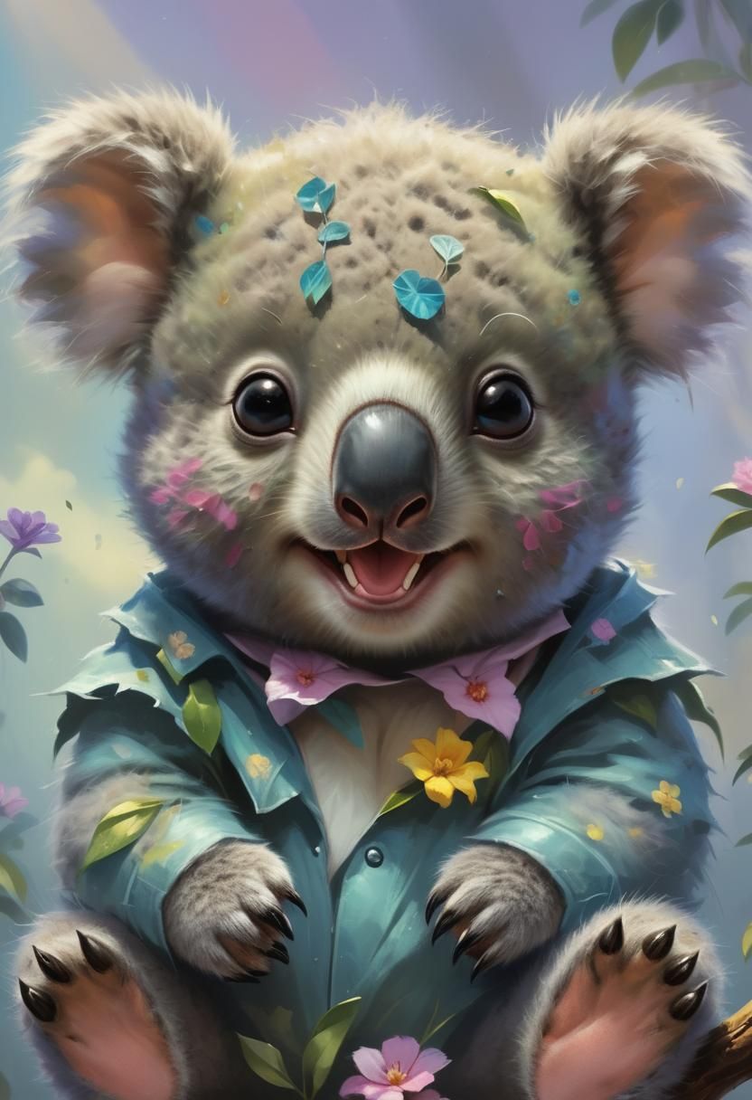 Happy Koala with Sinister Dark Fantasy Style