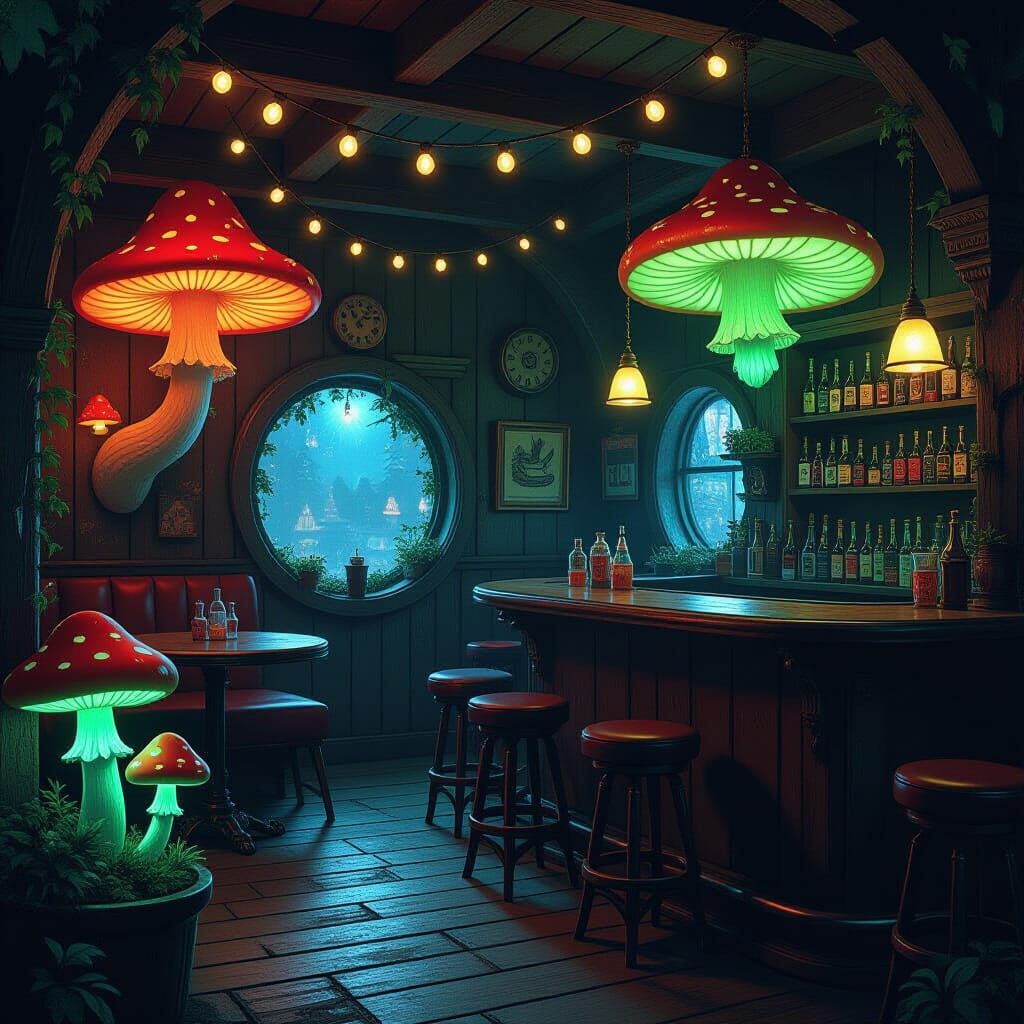 Vintage Fairy Dive Bar in Dimly Lit 50s Style