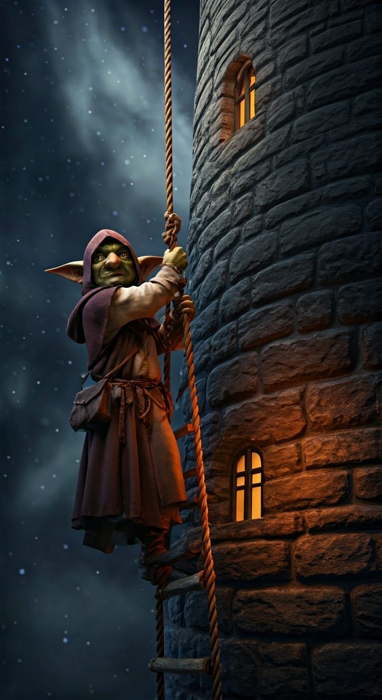 Goblin Climbs Wizard's Tower Ladder
