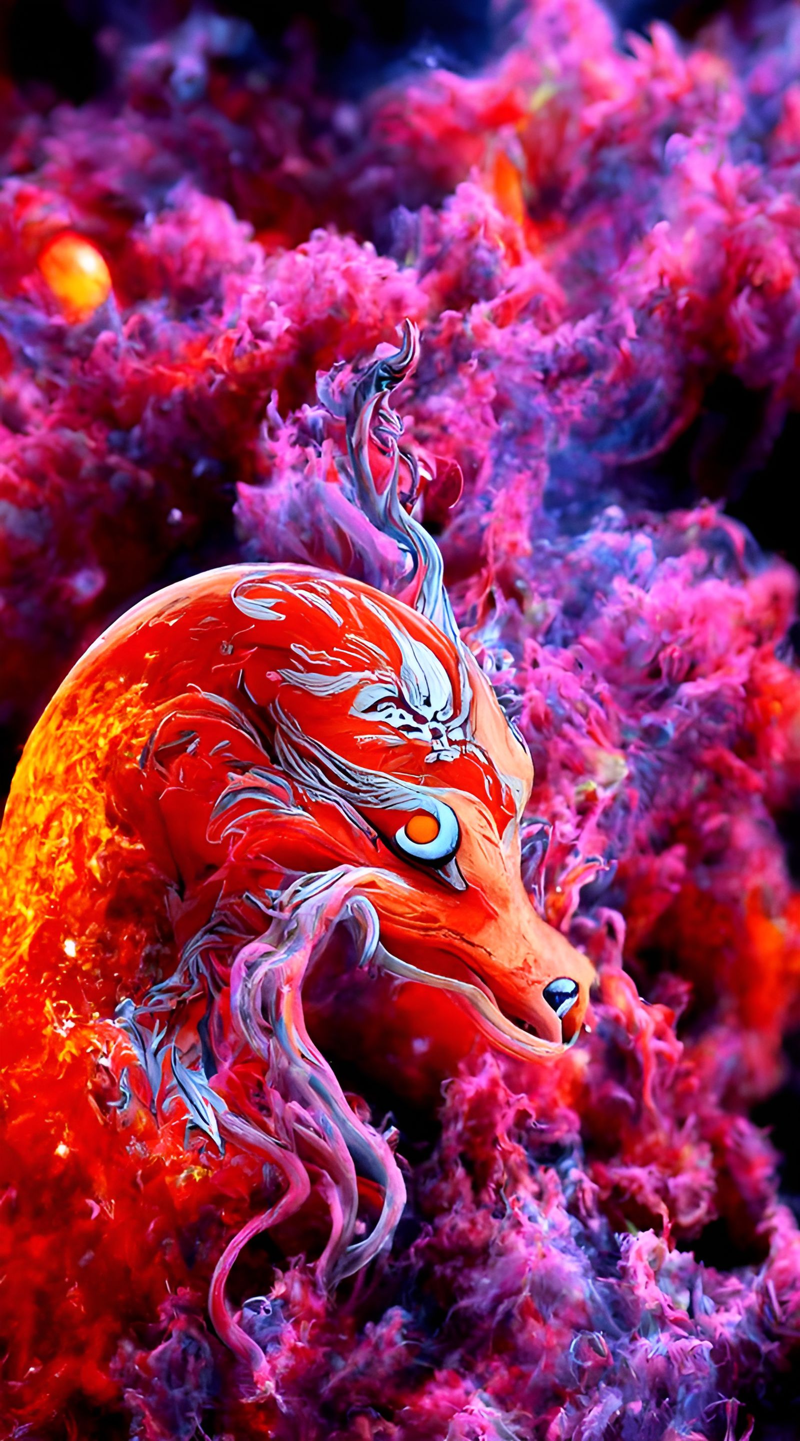 Cosmic Nine-Tailed Fox in Space Nebula