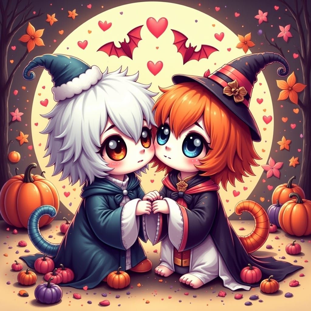 Enchanting Halloween Kiss Illustration