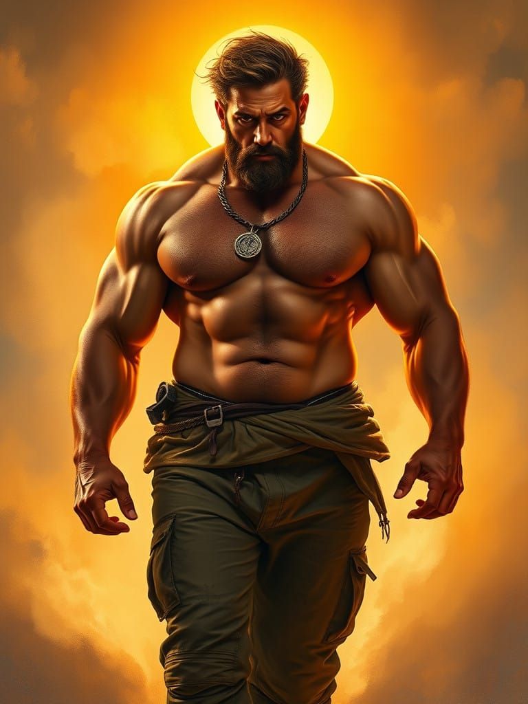 Classical Hero with Powerful Physique in Warm Sunlight