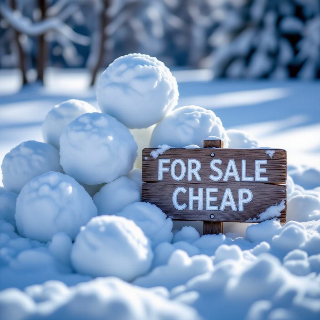 Photorealistic Snowballs For Sale Sign Close-Up
