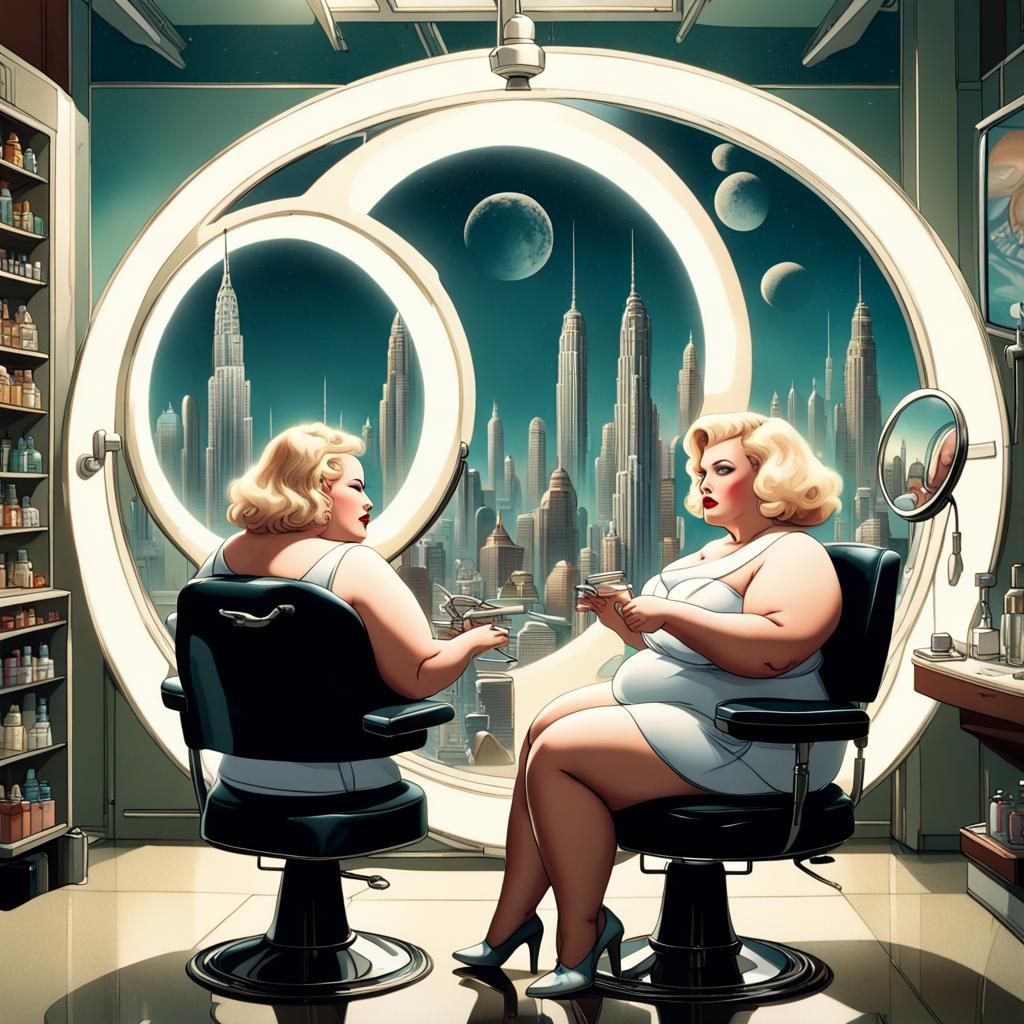 Blonde Supergoddess in Martian Beauty Parlor