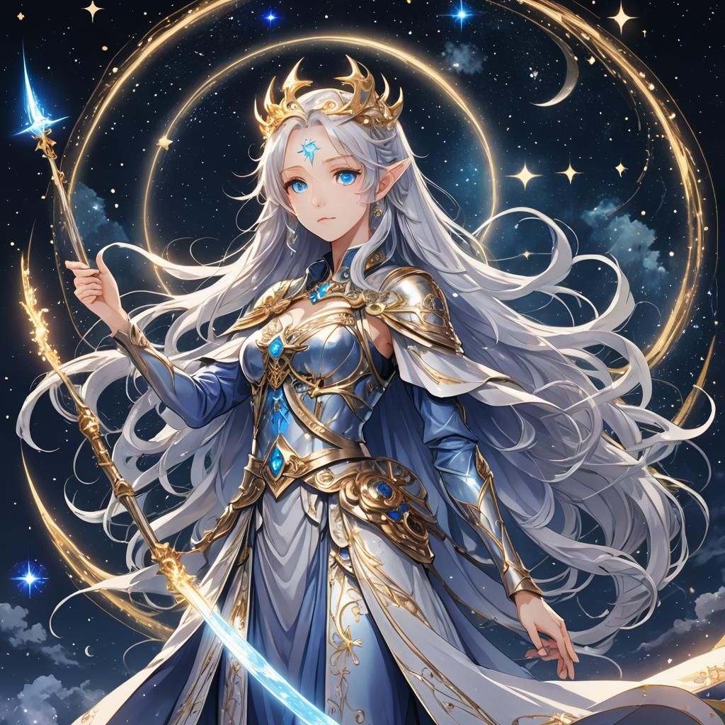 Celestial Guardian with Moon Staff, Anime Key Visual