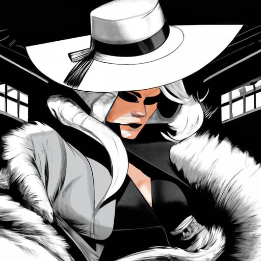 Female Assassin in Silver Fox Fur, Comic Book Art