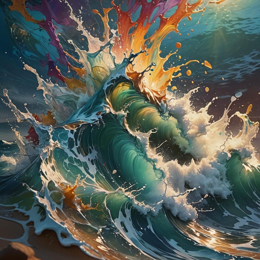 Hyperrealistic Sea Splash Art with Side Lighting