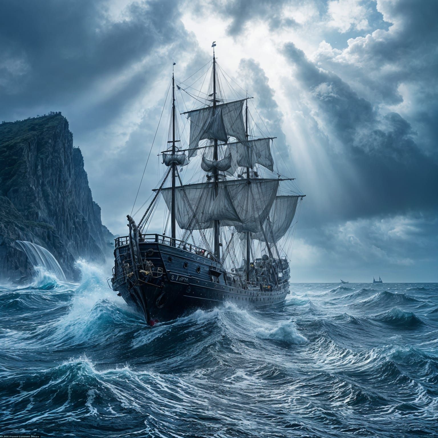 Gothic Ship Emerges from Stormy Ocean
