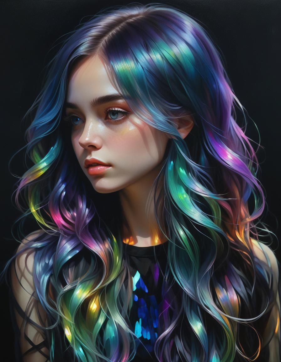 Iridescent Girl Portrait in Detailed Oil Painting Style
