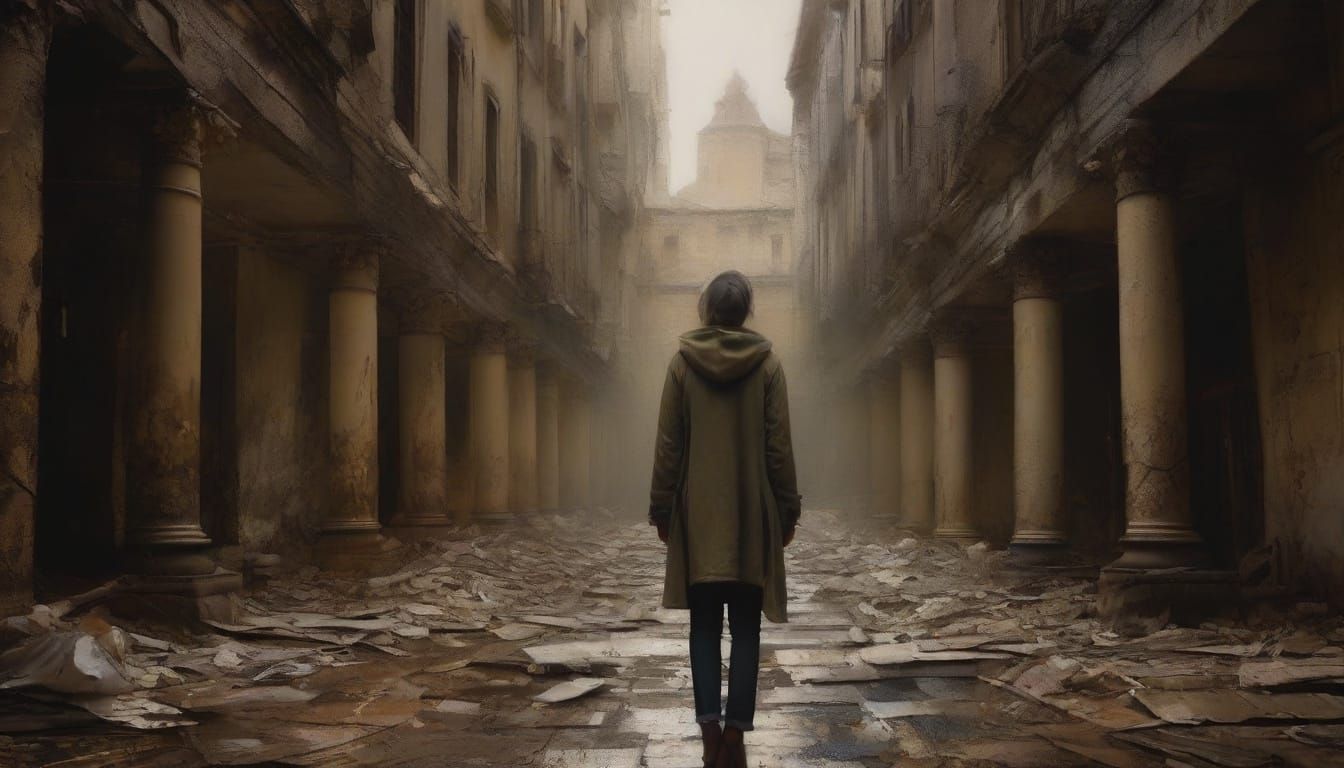 Romanticism Portrait of a Modern Woman in Urban Ruins