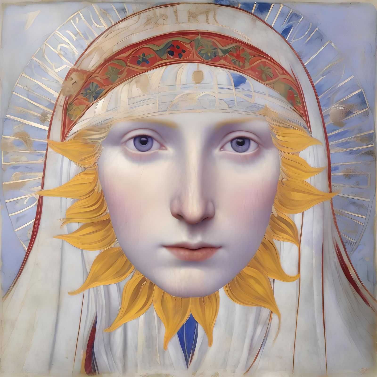 Red Haired Woman with Sunflowers, Pre-Raphaelite Style