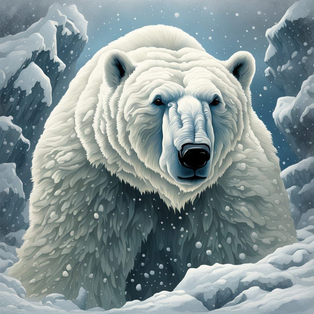 Surrealist Polar Bear in a Blizzard