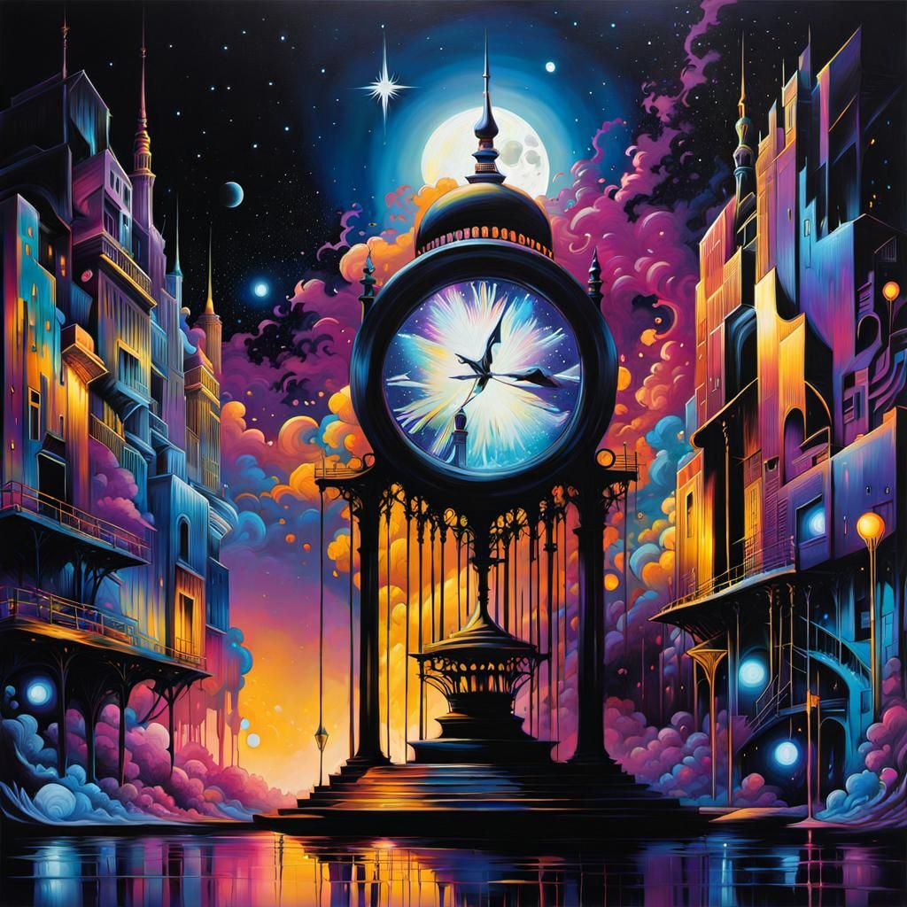 Fractal Moonlight Illuminates Midnight in Graffiti Art