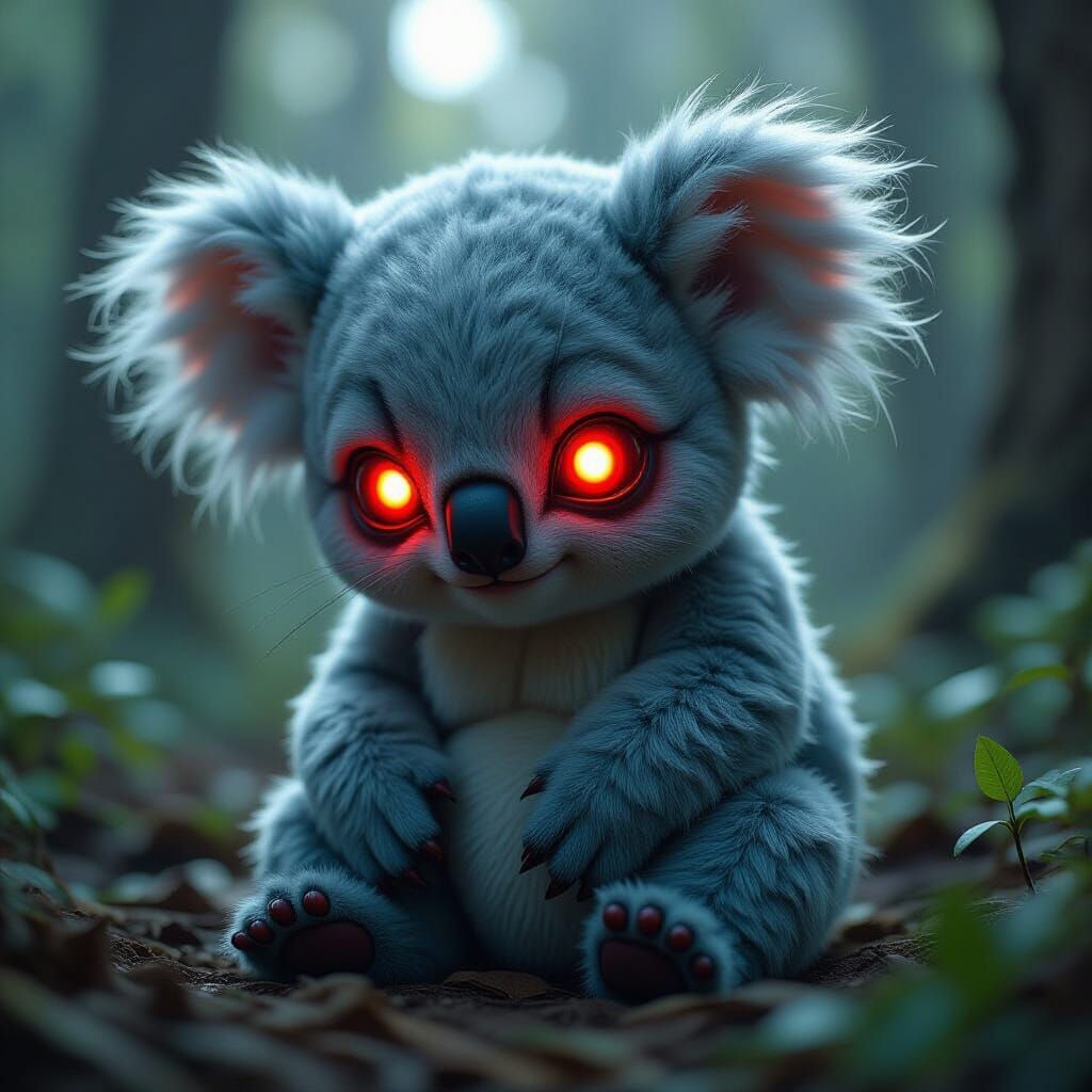 Creepy Cute Alien Koala Baby in Dystopian Cinematic Lighting