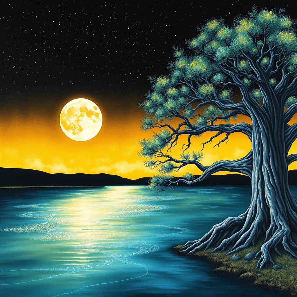 Breathtaking Moonlit Landscape in Epic Impressionist Style