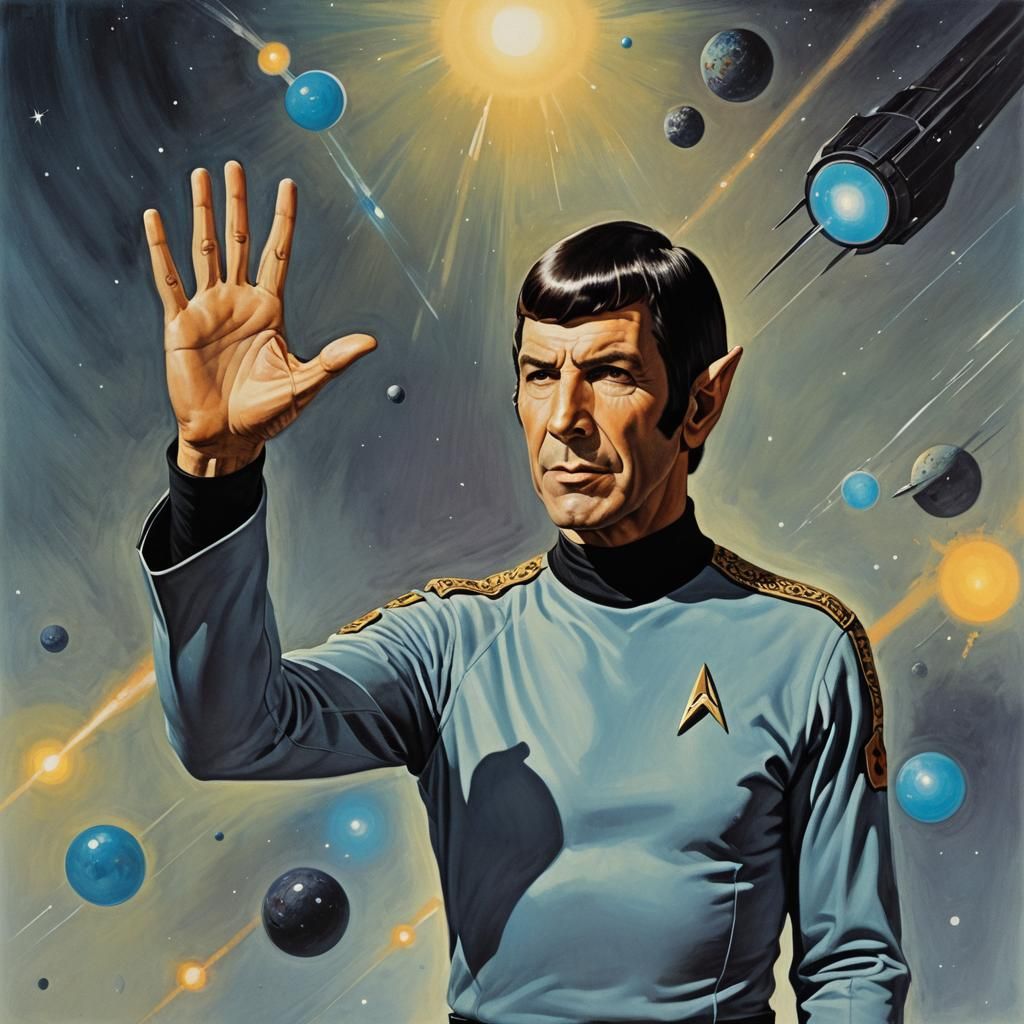 Spock High Five in 1970s Retrofuturism Style
