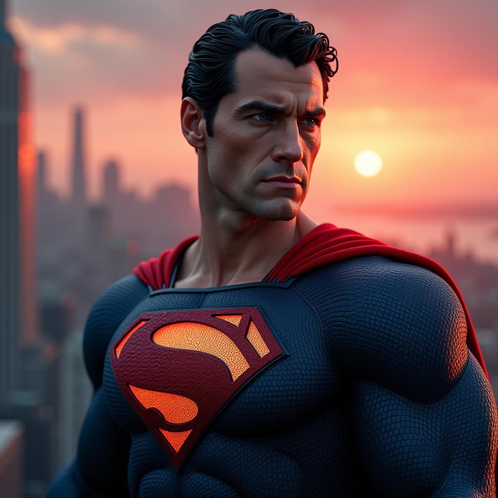 Superman in Dystopian Cityscape, Photorealistic Concept Art