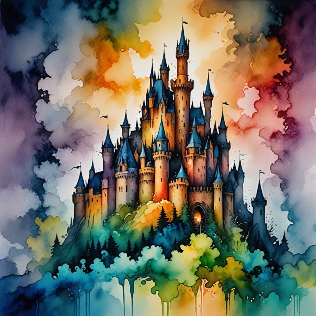 Misty Castle in Watercolor Alcohol Inks