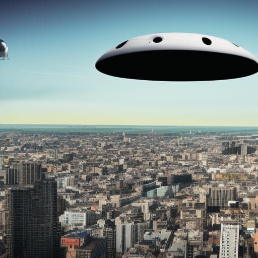 UFO Flying Over Modern Cityscape