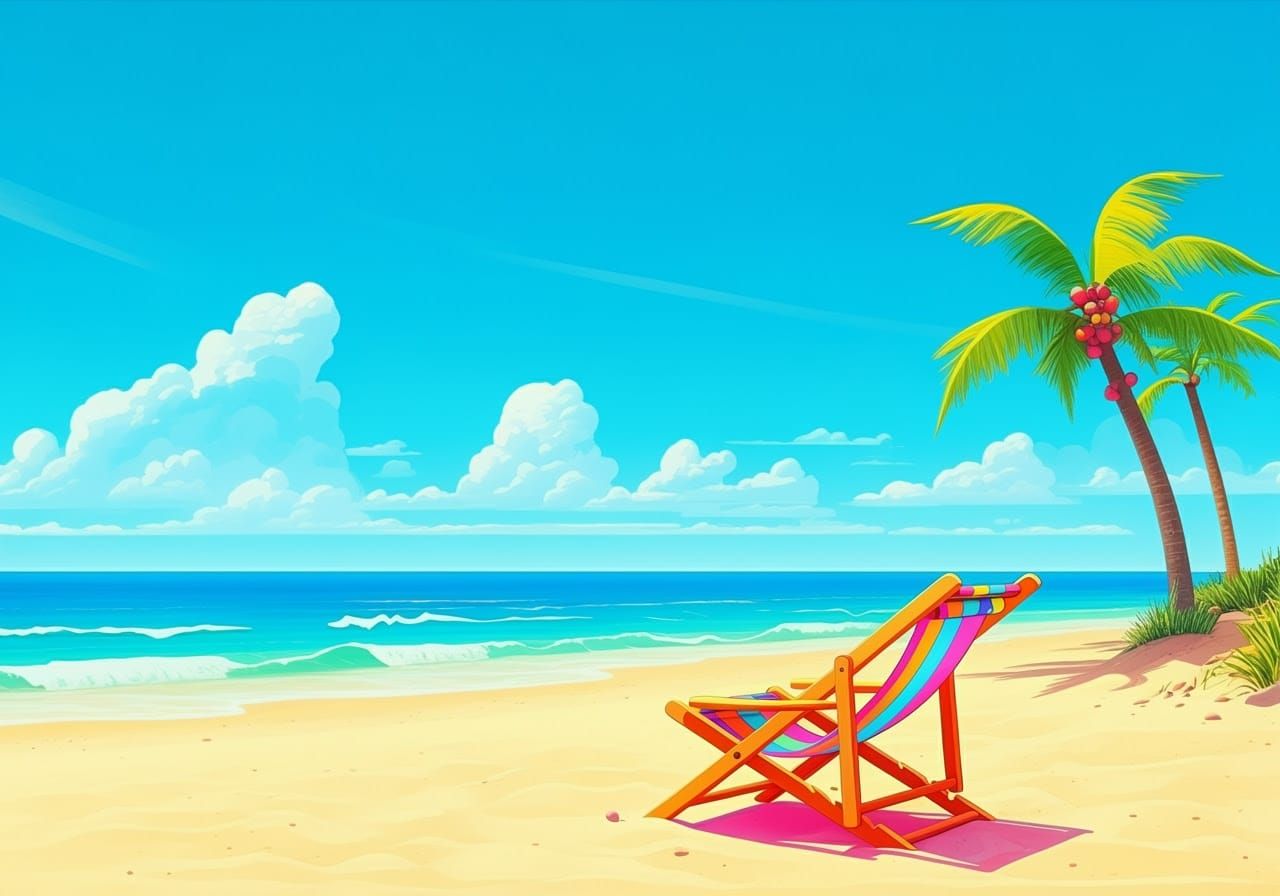Colorful Beach Scene in Playful Futuristic Style