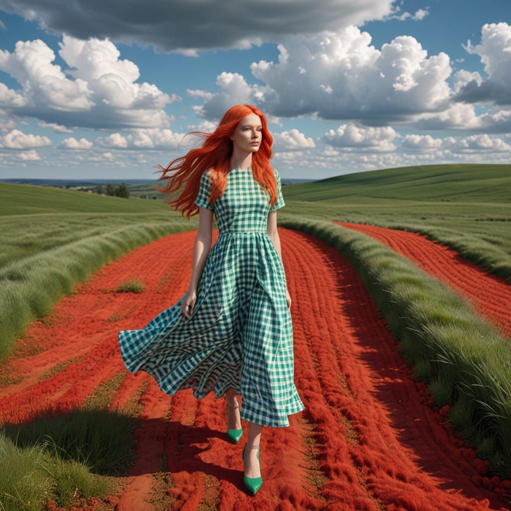 Surreal Gingham Dreamscape in Vibrant Colors