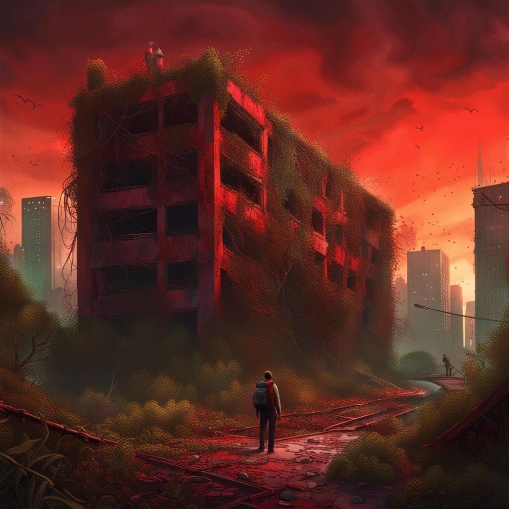 Post-Apocalyptic Cityscape with Overgrown Skyscrapers