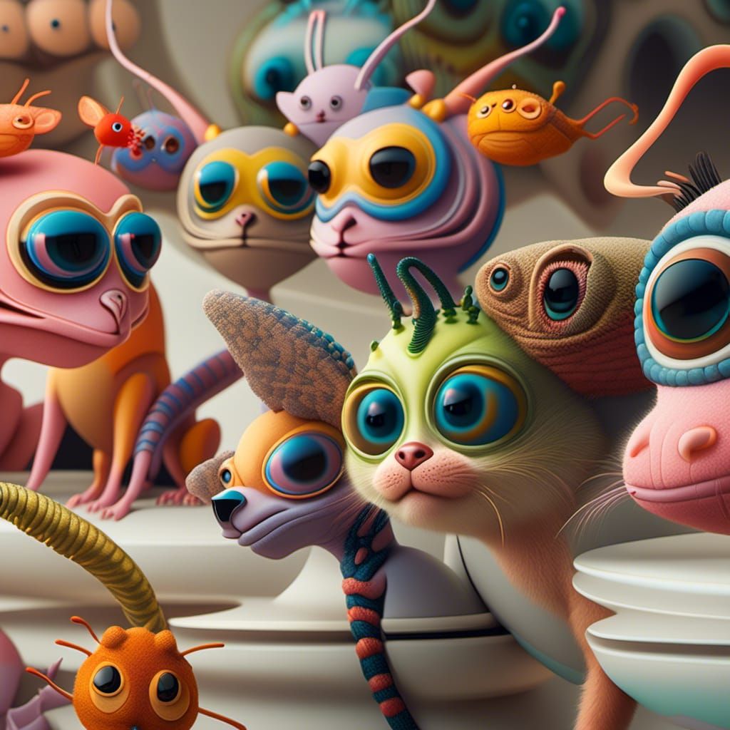 Abstract Alien Portrait with Pet, Detailed Digital Art