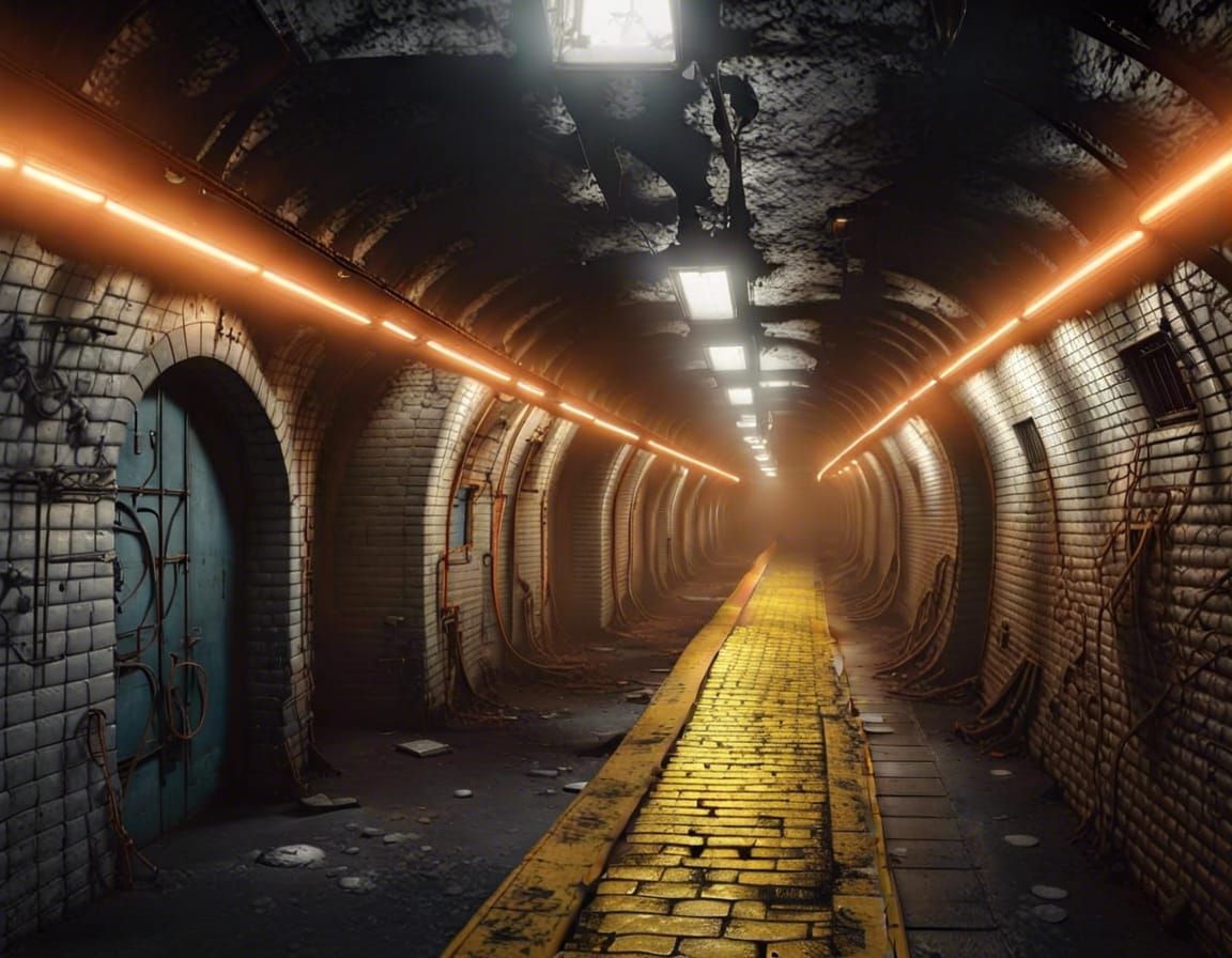 Dilapidated Yellow Brick Road in Subway, Hyperrealism