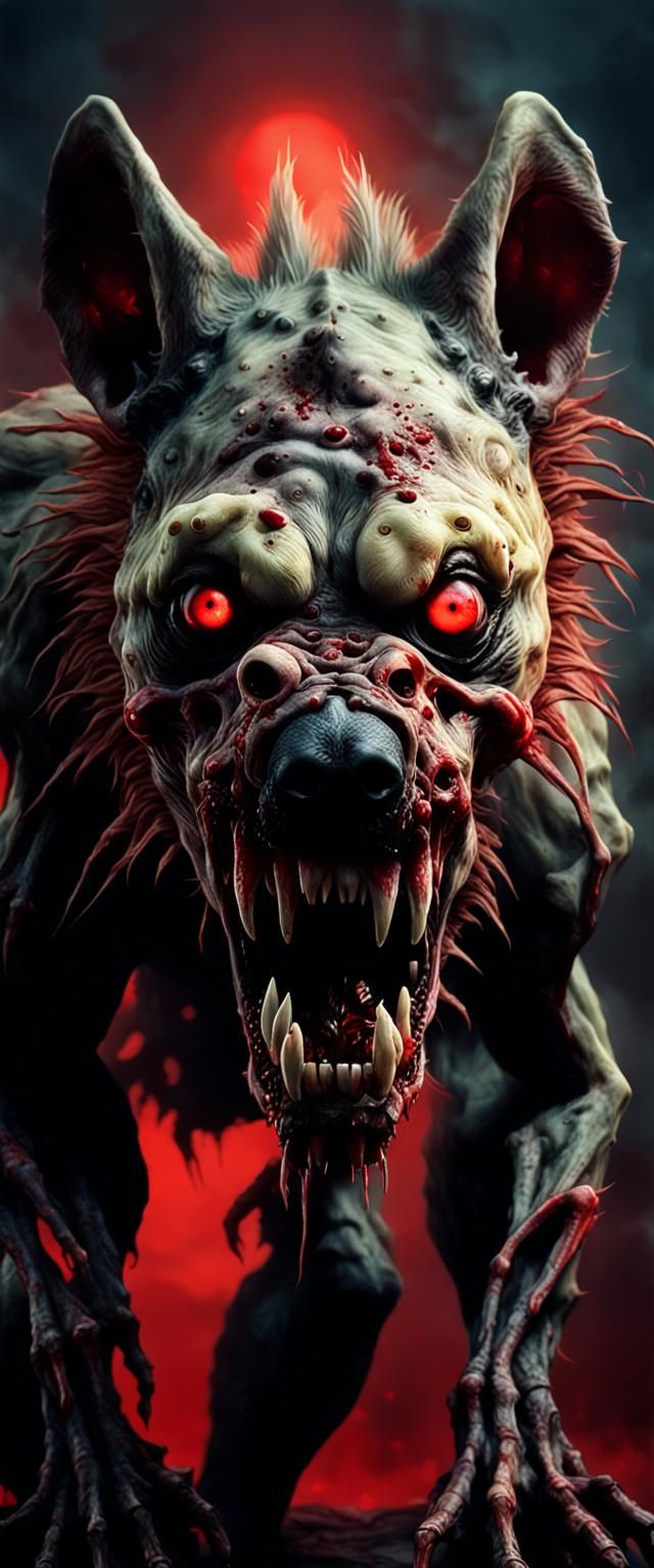 Horrific Two-Headed Zombie Hyena in Digital Art