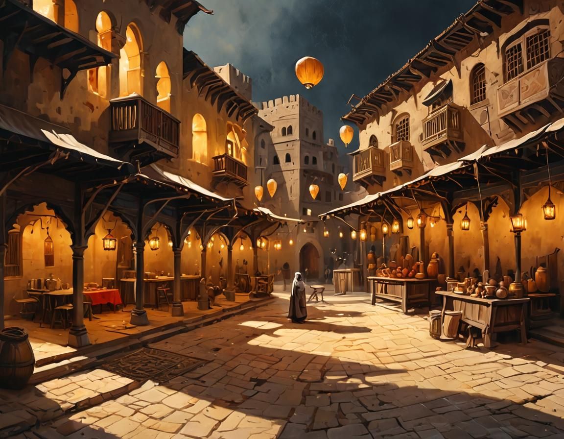Medieval Arabic Town in Dark Fantasy Acrylic